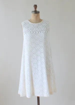 Vintage 1960s MOD White Knit Lace Tent Dress