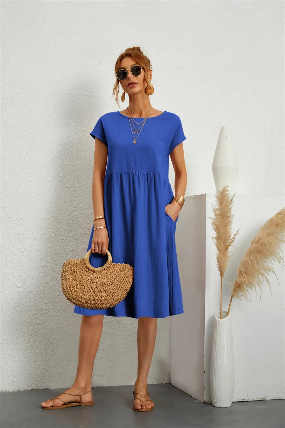 Vintage Style O-neck Casual Dresses