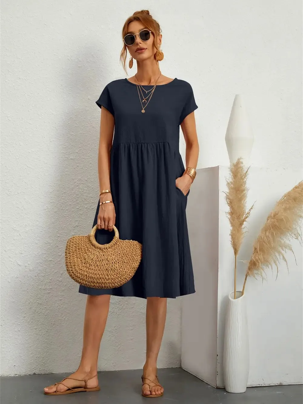 Vintage Style O-neck Casual Dresses