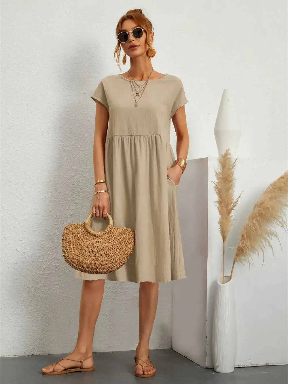 Vintage Style O-neck Casual Dresses