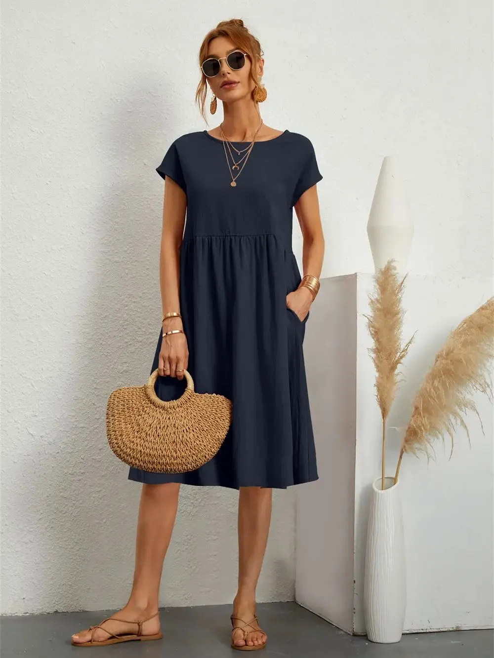 Vintage Style O-neck Casual Dresses