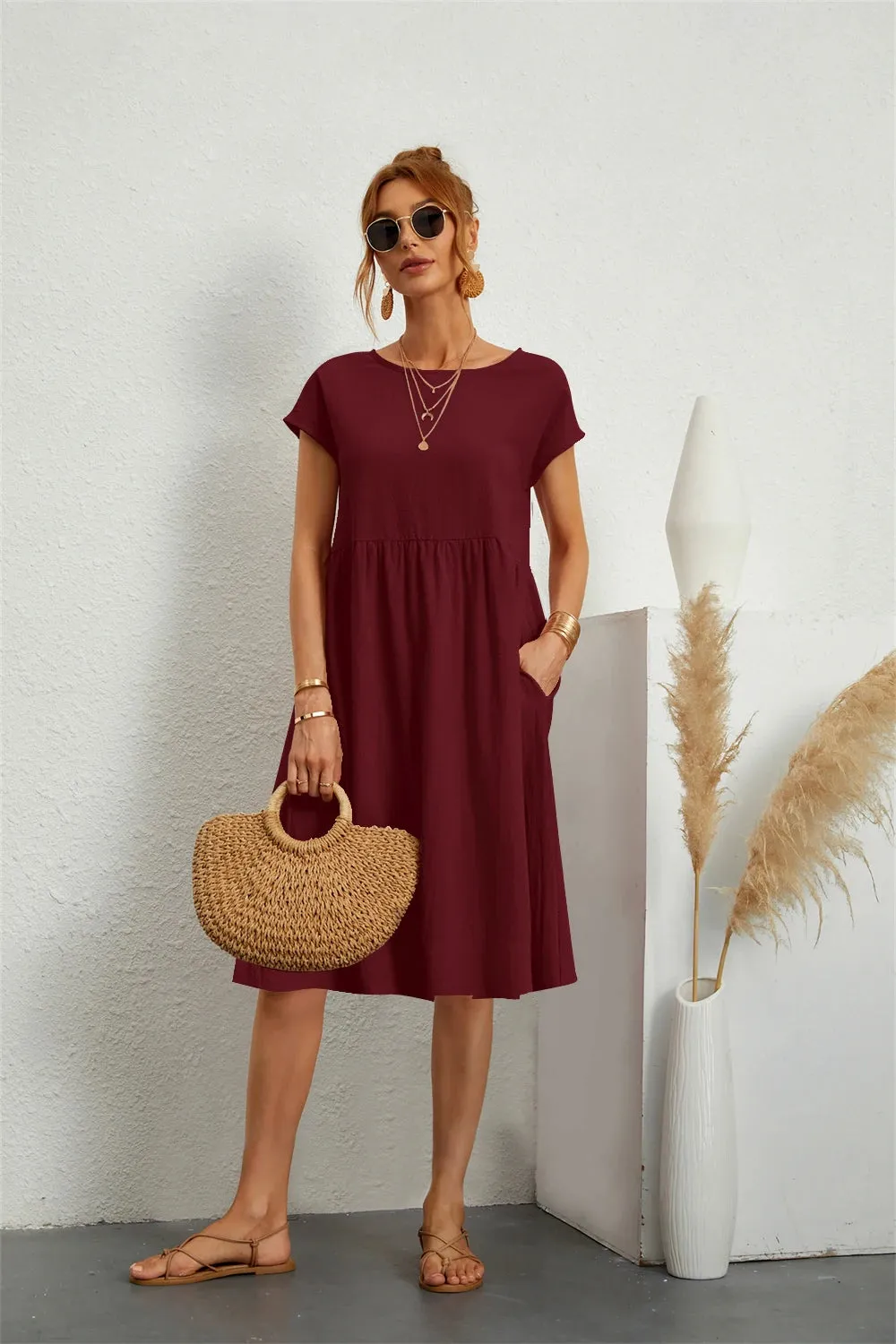 Vintage Style O-neck Casual Dresses