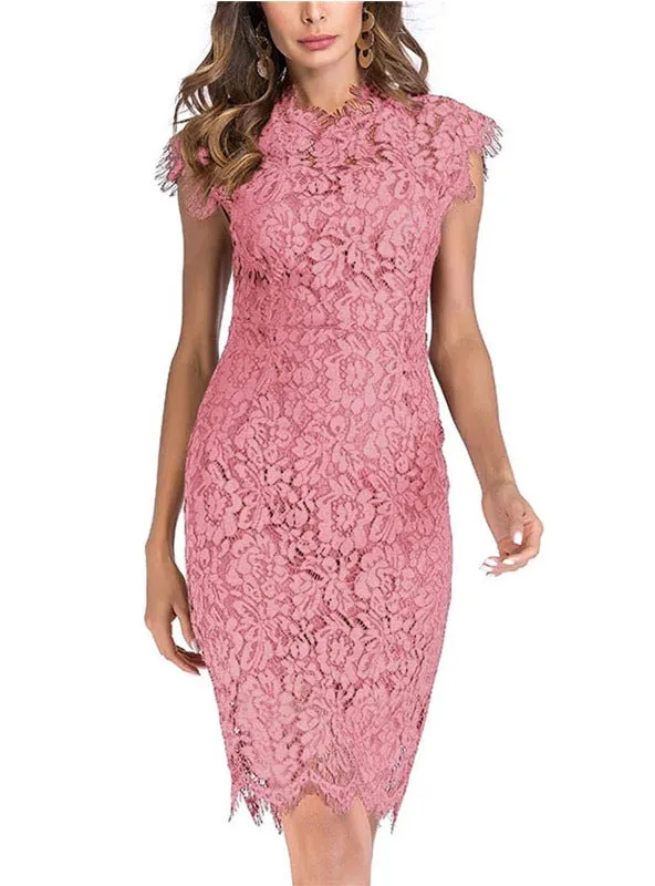 Women's Bodycon Sleeveless Little Cocktail Party Dress with Floral Lace