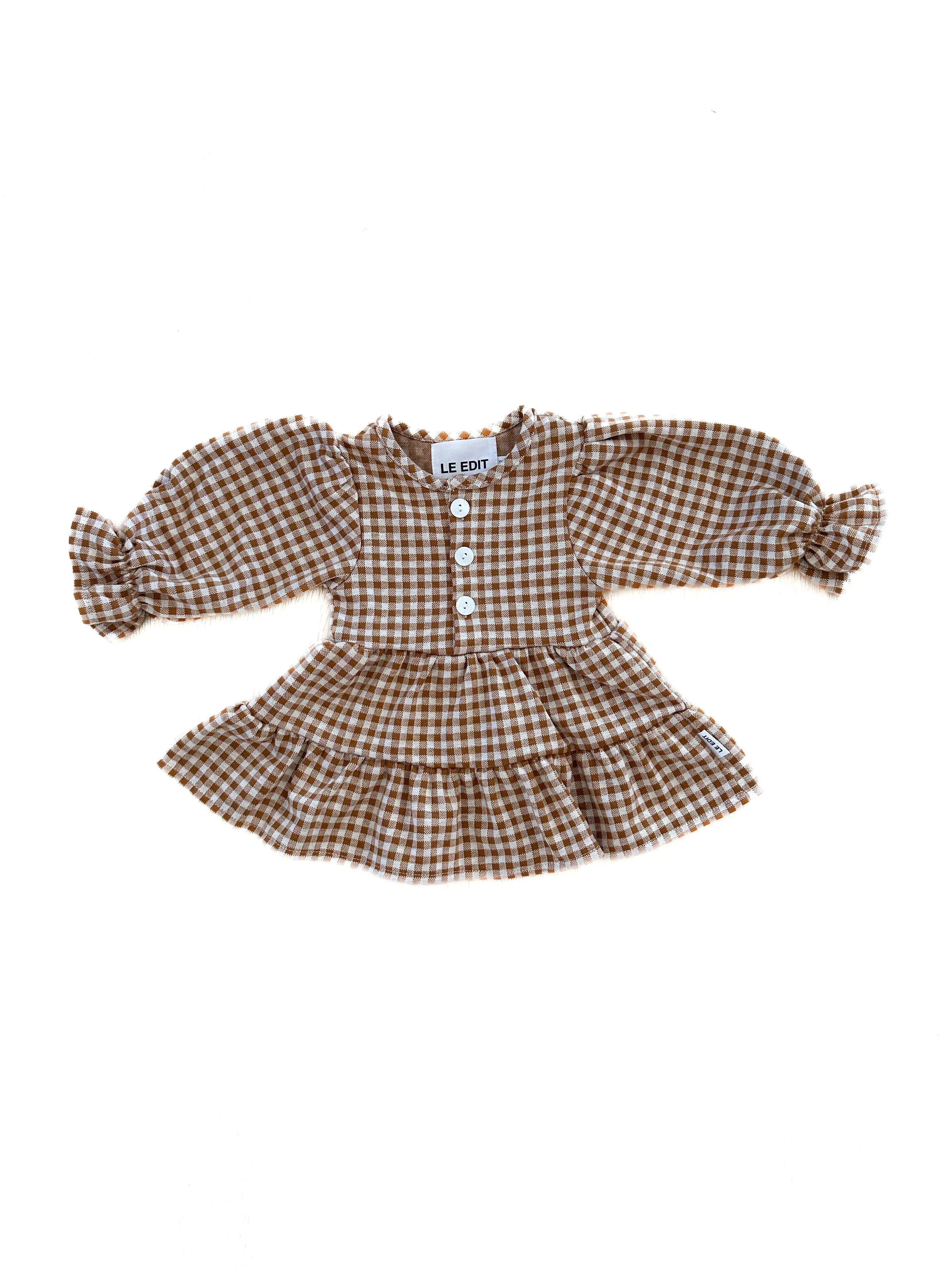 Womens Gingham Dress Caramel